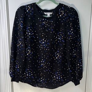 POPSUGAR Black Top with Blue and Gold Dots